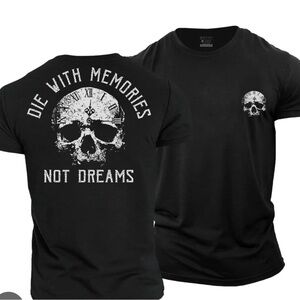 Tacday “Die with Memories Not Dreams” Graphic Cotton T-Shirt Black Size L